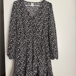 Abound Black and White Abstract Print Faux Wrap Dress